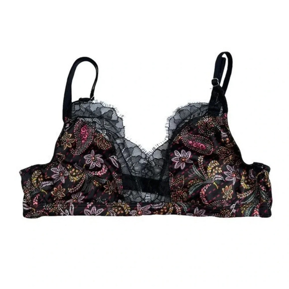 Victoria's Secret Other - Victorias Secret Small Soft Bralette Satin Lace Trim Floral Unlined Wireless Bra